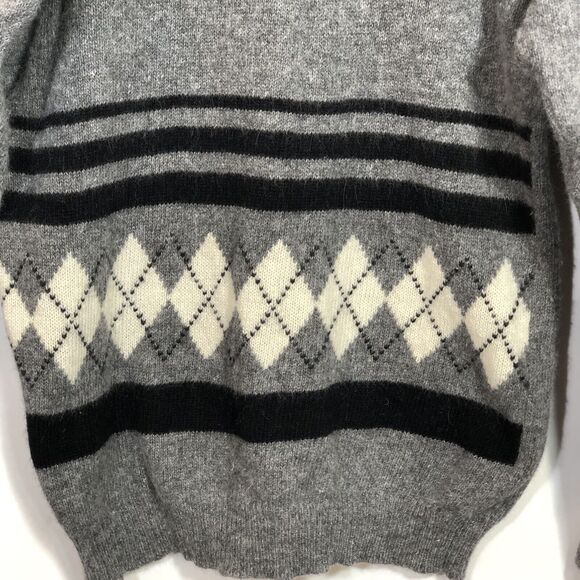 Vintage Gray Argyle Lambs Wool Angora Rabbit Sweater Rafaella Medium Black White - Picture 2 of 8